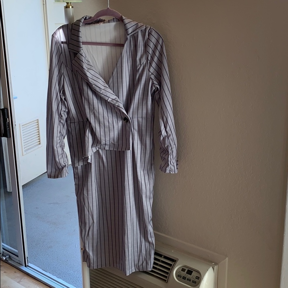 Grey pin stripped tea length dress